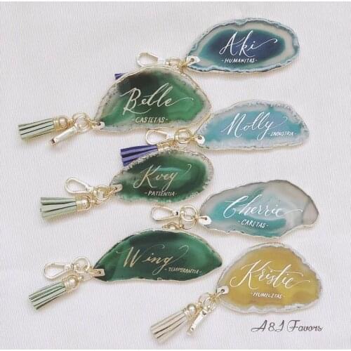 5pcs lot Natural Custom Agate Keychain Birthday gifts Bridal Bachelorette party Personalized Wedding Bridesmaid gift keyring