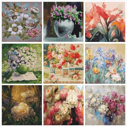 Abstract Flowers Painting By Numbers For Adults Kits Hand Painted Drawing Canvas DIY Oil Coloring Paint Pictures By Numbers