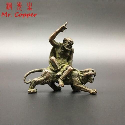 Antique Bronze The Eighteen Arhat Statue Ornaments Copper Maitreya Buddha Tiger Beast Figure Desktop Craft Feng Shui Decorations