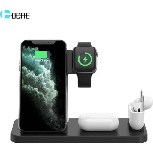 Qi 4 in 1 Wireless Charger for iPhone 12 11 XS XR X 8 15W Fast Charging Dock Station for Apple Watch 6 SE 5 4 3 2 Airpods Pro