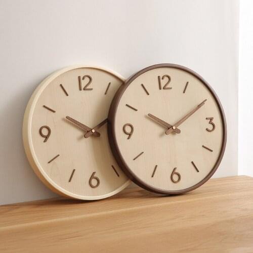 Japanese Style Mute Wall Clock Living Room Simple Modern Wall Watch Solid Wood Round Reloj De Pared Home Decoration EB5WC