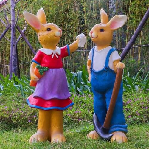 Pastoral Resin Large Rabbit Ornaments Outdoor Garden Decoration Gift Figurines Crafts Tale Bunny Landscape Animal Decoration