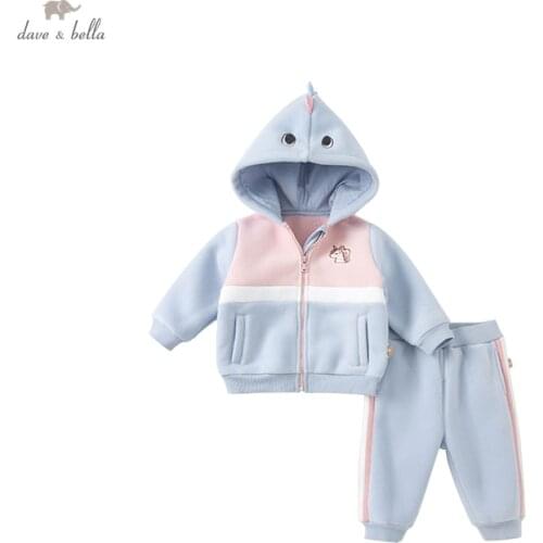 DBZ19695 dave bella winter baby boys fashion cartoon patchwork hooded clothing sets kids boy casual sets children 2pcs suit