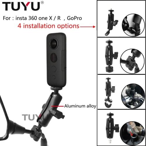 TUYU Motorcycle Bike Camera Holder Handlebar Mirror Mount Bracket 1/4 Metal Stand For insta 360 one X R GoPro MAX Hero Accessory