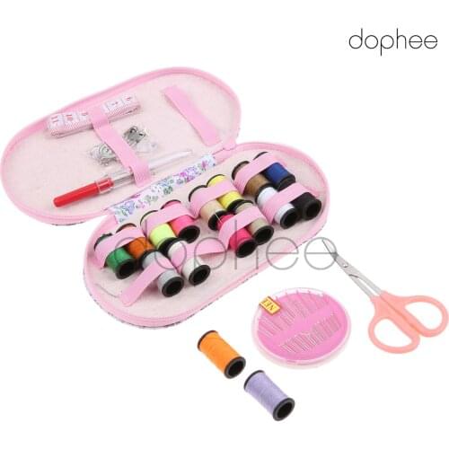 Dophee 1set Portable Mini Sewing Kits Bag With Needles Colorful Threads For Traveling and Household Sewing Needlework