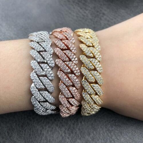 Two rows of Cuban chain zircon mens Bracelet