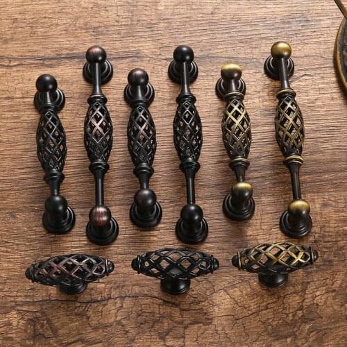 JD Modern Bronze Matte Black Garden Cage Handle Nordic Antique Spiral Cabinet Wardrobe Door Handle Green Bronze Furniture