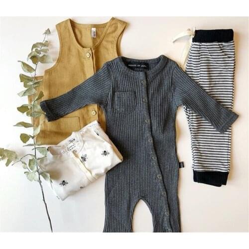 0-24M Autumn Baby Girl Boy Rompers Newborn Infant Baby Cotton Long Sleeve Button Jumpsuit Playsuit Spring Baby Costumes