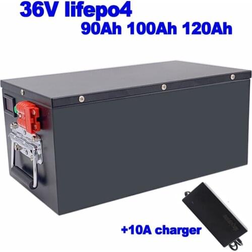 Lifepo4 36v 90ah 100Ah 120ah Lithium iron battery pack for EV golf cart AGV forklift food truck smart robot + 10A charger