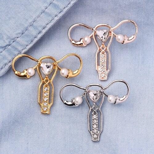 Medical Female Uterus Pearl Crystal Metal Brooch Care Female Health Badge Jewelry Pin Doctor Nurse Medical Student Jewelry Gift