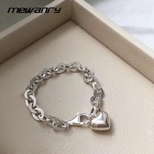 Mewanry 925 Sterling Silver Thick Chain Bracelets for Women New Trendy Punk Hip Hop Glossy LOVE Heart Party Jewelry Couples Gift