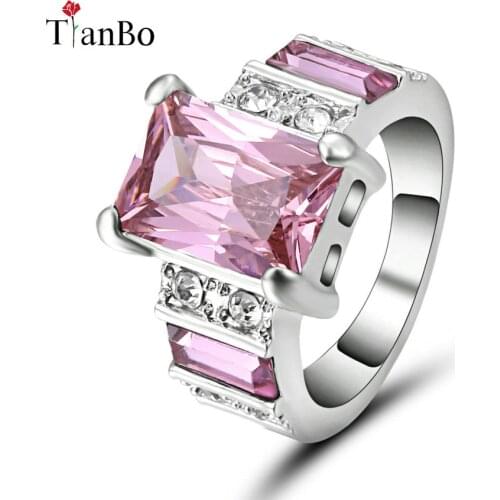 TianBo New Design Sky-Blue/Pink Color Square Zircon Men Size 7 Ring White / Black / Gold Colour Crystal Jewelry Engagement Rings