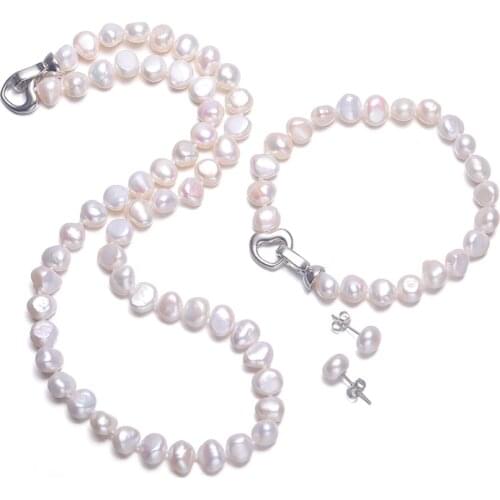 DAIMI Baroque Pearl Sets 8-9mm Freshwater Pearl Jewelry Sets For Women Party Jewelry Heart Clasp Can DIY to Long Necklace
