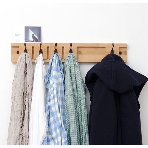 Wall Mounted Coat Rack, Bamboo Minimalist Hook Rack for Coat Clothes Hats and Towels, Mobile Hooks Bedrooms Bathrooms Hallway