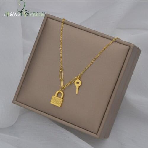 Nextvance Keychain Stainless Steel Necklace Lock key Pendant Necklaces For Women Girlfriend Summer Jewelry Gift