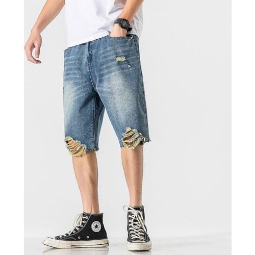 April MoMo 2021 Summer New Mens Hole Denim Shorts Fashion Slim Short Jeans Men Tear Casual Half Shorts Men Trend
