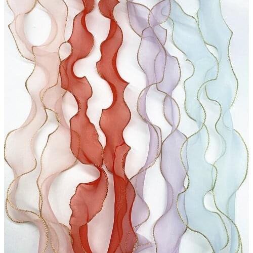 New 50mm Gold Edge Wave Silk Organza Ribbon for Bow Hair Ornament Gift Wrapping Decoration Lace Ribbons