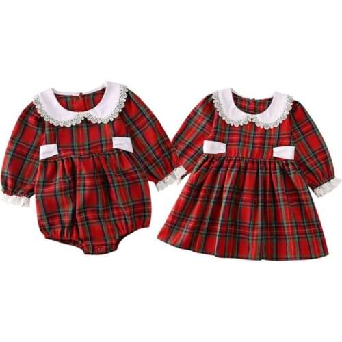 Citgeett Fall Autumn Christmas Toddler Kids Baby Girls Clothes Sister Matching Xmas Bodysuit Dress Outfits Red Plaids Sets