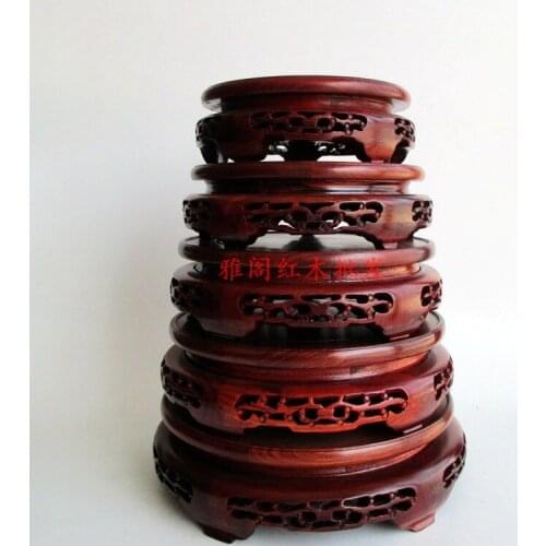 Factory direct red sandalwood round base porcelain pedestal mahogany wood base wholesale bonsai