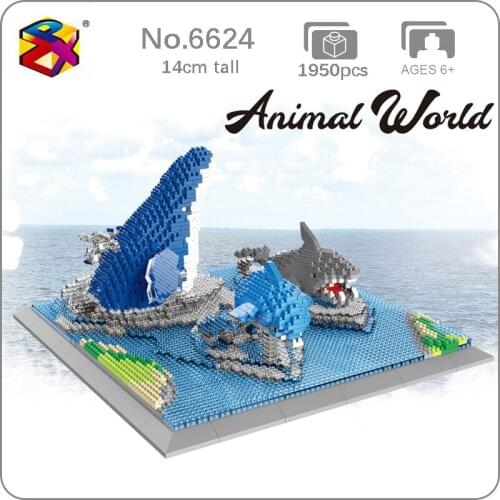 PZX 6624 Animal World Shark Dolphin Whale Fish Sea 3D Model DIY Mini Diamond Blocks Bricks Building Toy for Children no Box