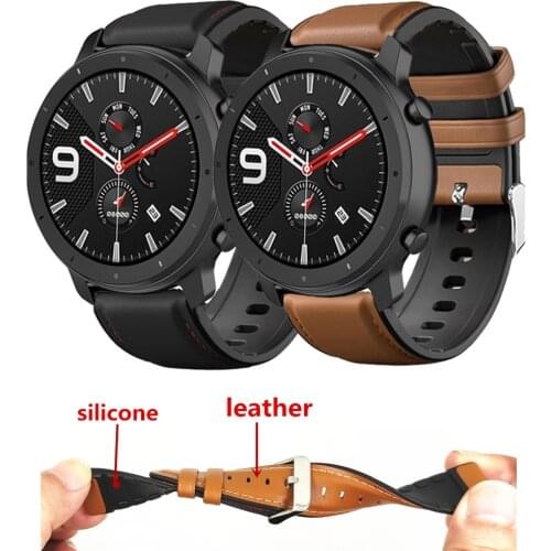 Leather+Silicone Bracelet For Amazfit GTR 47mm Wrist Strap For Xiaomi Amazfit Pace 1 / 2 Stratos For Huawei Watch GT 2 Watchband