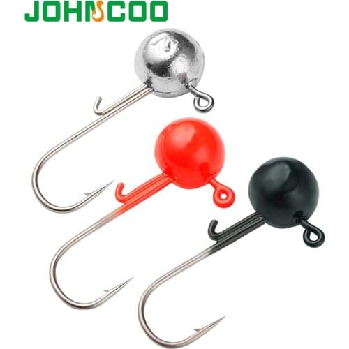 JOHNCOO 6pcs Ball Jig Heads 3.5g 5g 7g 10g Lead Head Jigs Hook Worm Shad Weedless Jig Head Barbed Fishing Hooks Lures Bait