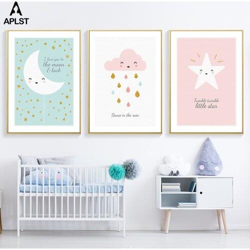 I Love You To The Moon & Back Cute Cartoon Star Nursery Posters & Prints Canvas Paintings Nordic Pictures for Baby Kids Bedroom