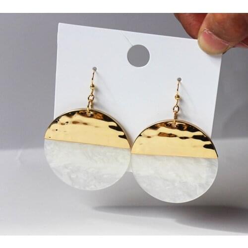 SRCOI New Trendy Geometric Round Acetate Earring Temperament Bump Texture Dangle Earrings Women Daily Commuter Style Jewelry