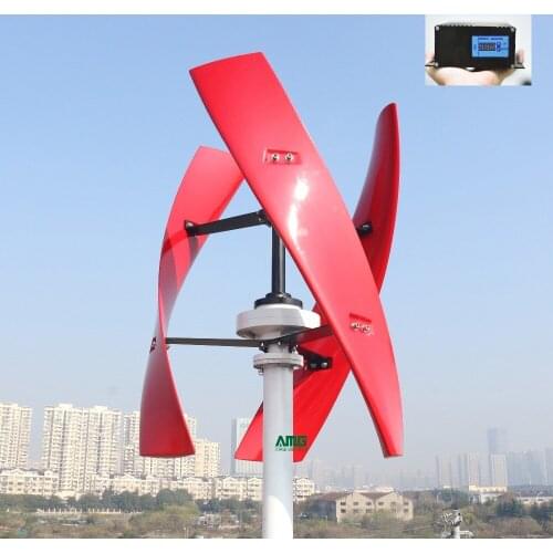 600W 24V Spiral Wind Turbine Generator Red/White VAWT Vertical Axis Residential energy with MPPT/PWM Charger Controller