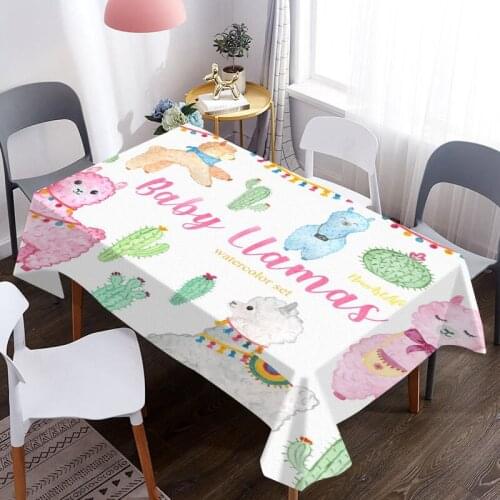 Llama Cartoon Pattern Waterproof Oxford Fabric Table Cloth Home Kitchen Hotel Picnic Dining Table Desk Decorative Tablecloth