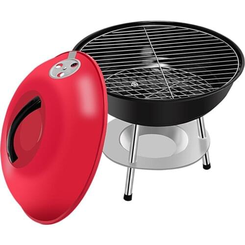 High-end Portable Charcoal Grill for Outdoor Backyard Camping, 14-Inch, Red