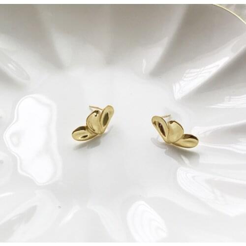 925 Sterling Silver Butterfly Shape Women Cute Small Gift Solid Silver Base Tiny Golden Leaf Flowers Stud Earrings