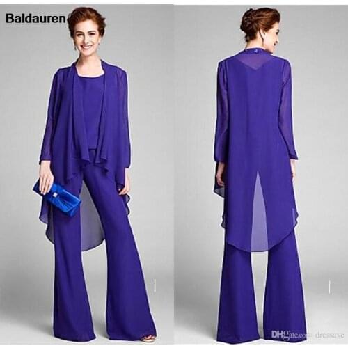 Fashion 2021 Mother of The Bride Pant Suit Chiffon Purple Plus Size Formal Evening Dresses Long Vestidos De Madrina Custom Make