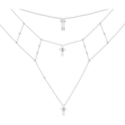 SLJELY Luxury Pure 925 Sterling Silver Double Cross Adjustable Necklace with Pearl AAA Zirconia Women High Quality Brand Jewelry