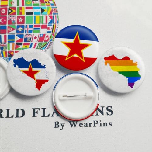 Yugoslavia Flag Map Tin Button Pins LGBT Gay Rainbow Pride Tin Button Badges