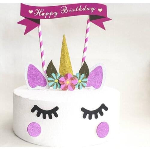 1set Topper Pink Unicorn Party Cake Topper Wedding Cupcake Decoration Happy Birthday Party Supplies Baby Children Party Decor