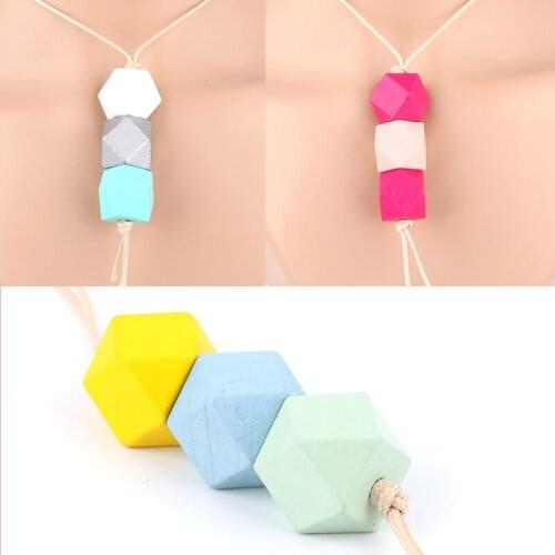 1Pc Geometric Shaped Colorful Wooden Beads Necklaces Long Rope Sweater Collar For Women Gift Bohemia Jewelry E2640-E2642