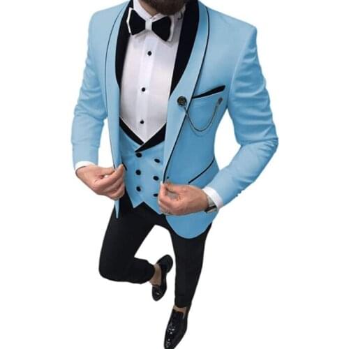 2021 New Arrival Light Blue Men Suit With Pant Formal Groom Suits Slim Fit 3 Piece Tuxedo Terno Masculino Wedding Suit For Men