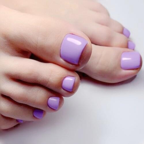 28Pcs Short False Toe Nails Candy Purple Pink Nude Fake Toenail Tips Color Tree DIY Foot Nail Art Manicure Decoration