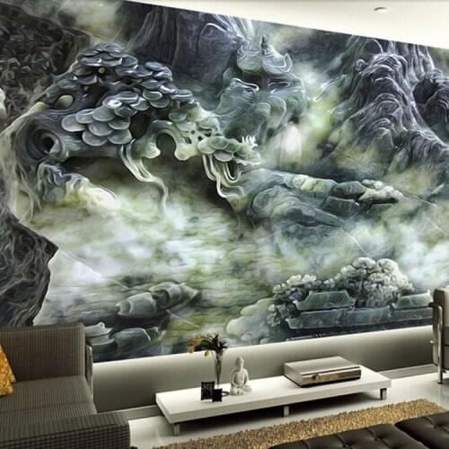3D three-dimensional relief jade landscape mural TV sofa background wallpaper wallpaper bedroom living room decoration painting