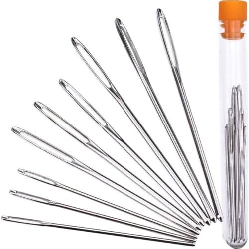 9 Pieces Silver Large-eye Blunt Needles Steel Yarn Knitting Needles Sewing Needles, 5BB5580