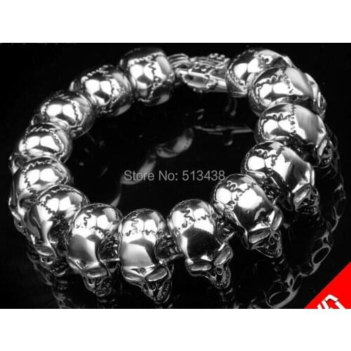 136g Stainless Steel Large Skull Link Bracelet Mens Biker Chain 24mm 8.66'' Best Mens Jewelry Gifts