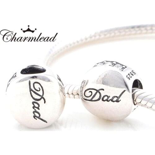 Charmlead 925 Sterling Silver Dad Love Letter Charm Beads With CZ DIY Bracelets Necklaces & Pendants