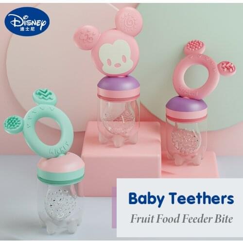 1pcs Disney Mickey Minnie Baby Teethers Push Type Nipple Fruit Food Safety Feeder Bite Training Simple Disassembly Goods Kids