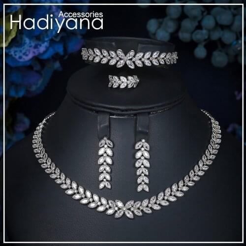 Hadiyana Brand Marquise Tennis Jewelry sets With Cut Cubic Zirconia Fashion Leaf Design Wedding Bridal Jewelry Set CN526-C