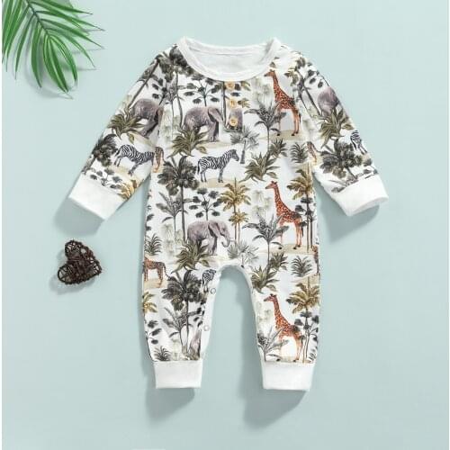 0-18M Newborn baby Boys Girls Clothes Autumn Forest Animals Print Romper Cotton Jumpsuit Long Sleeve Winter Fall Baby Outfit