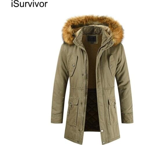 ISurvivor 2021 Men Winter Autumn Thick Cotton Jackets Parkas Coats Male Casual Fashion Solid Color Fleece Hooded Zipper Jackets