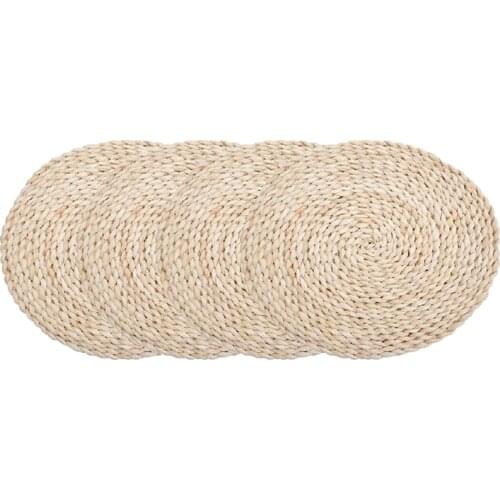 Round Corn Straw Placemats,Braided for Tea Coffee Kitchen Table Advantage, Heat Insulation Pads,4 Pack,14Inch