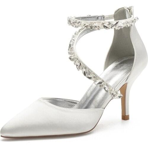 Summer simple sexy stilettos shallow mouth pointed toe rhinestone silk wedding shoes large size banquet dress female sandals