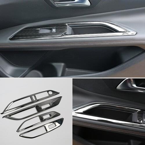 LHD! For Peugeot 3008 5008 GT 2017 2018 2019 2020 Stainless Steel Interior Door Armrest Window Switch Cover Trim 4pcs